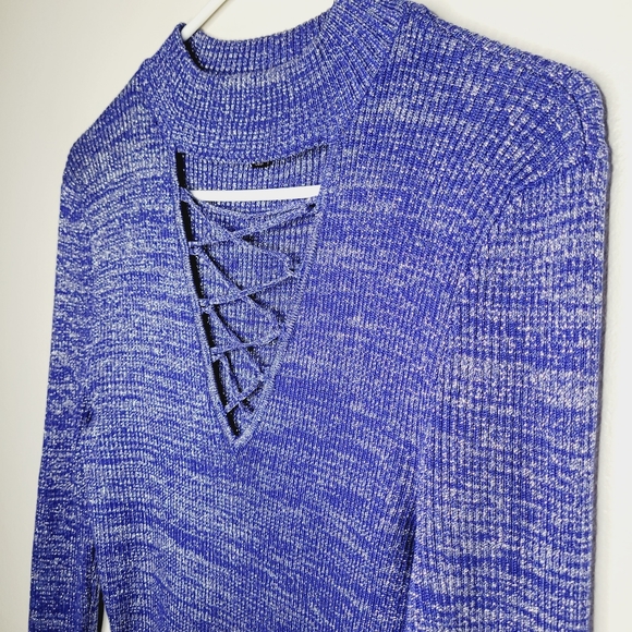 Almost Famous Sweater Dress Long Sleeve Women's Large Blue Midi Metallic Bodycon - Picture 4 of 11